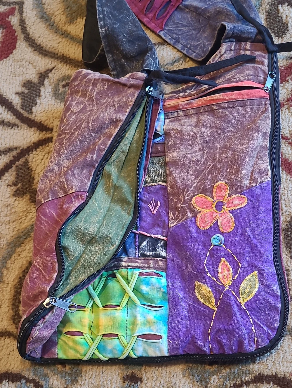 Rising International Patchwork Embroidered Expandable Hippie Boho Hobo Bag Purse